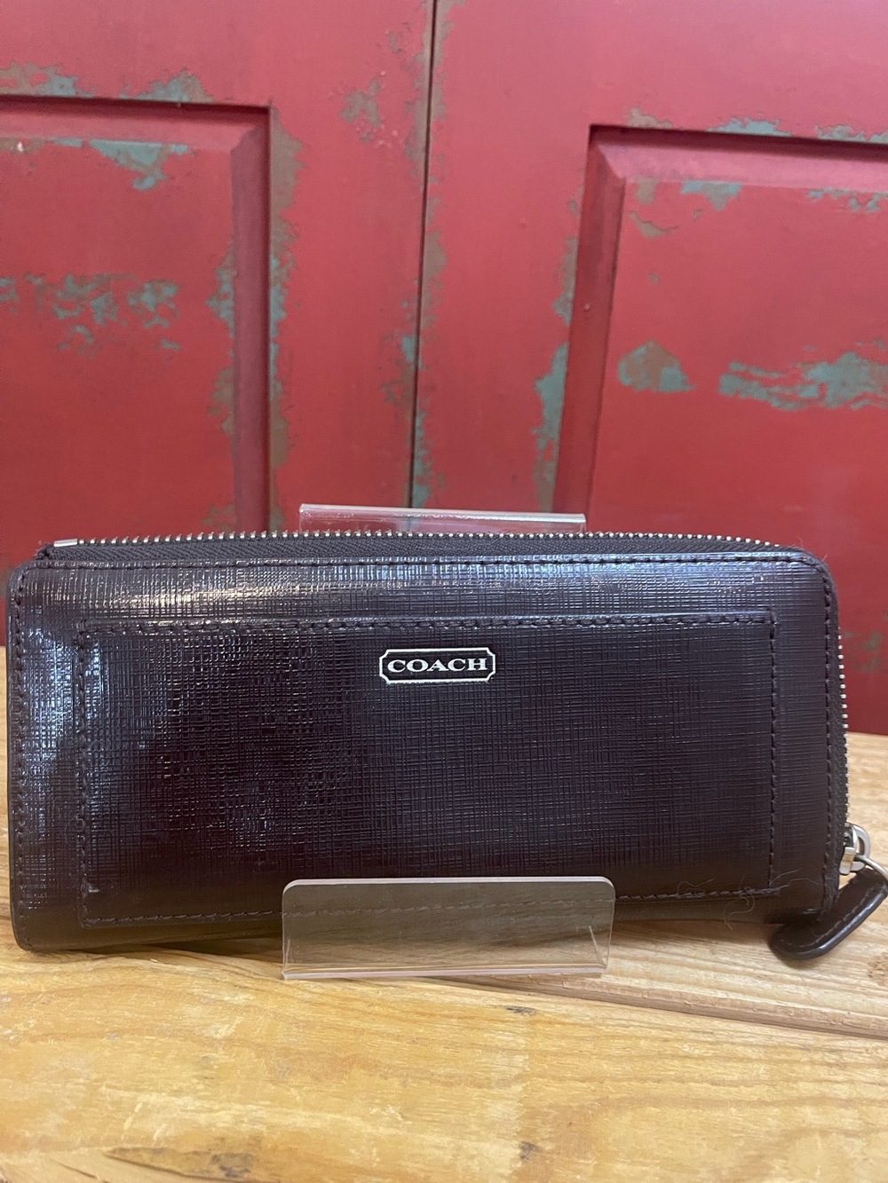 COACH  Zip Wallet in Deep Brown Patent Leather